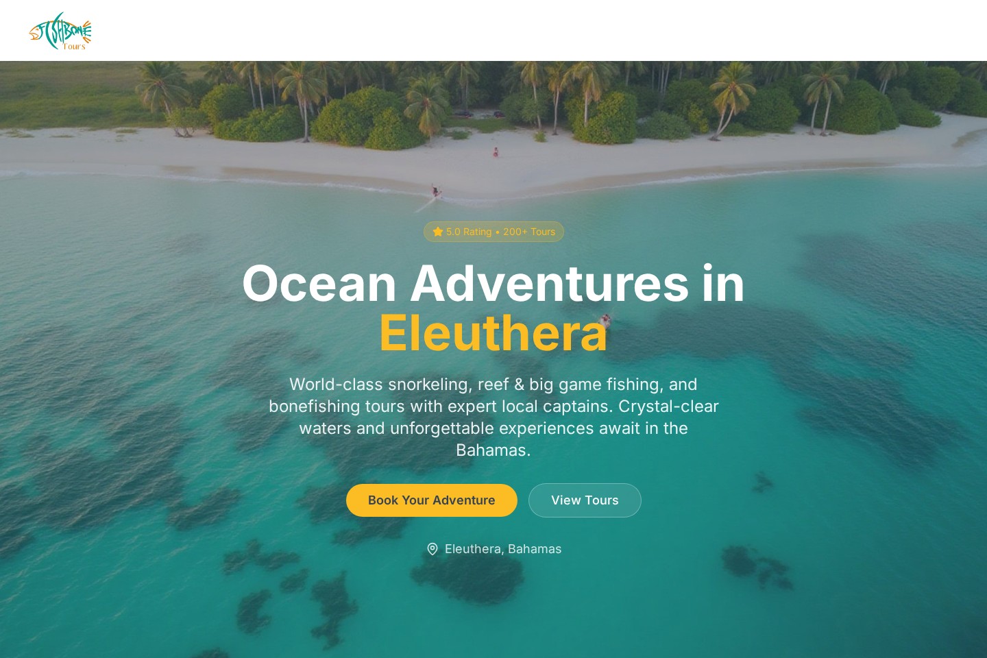 Actual Fishbone Tours website showing its ocean-adventure offer and tour contact paths