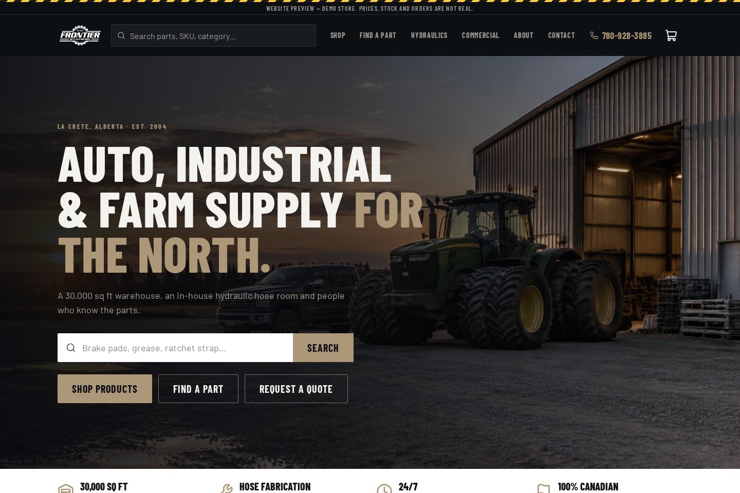 Actual Frontier Auto storefront demonstration homepage