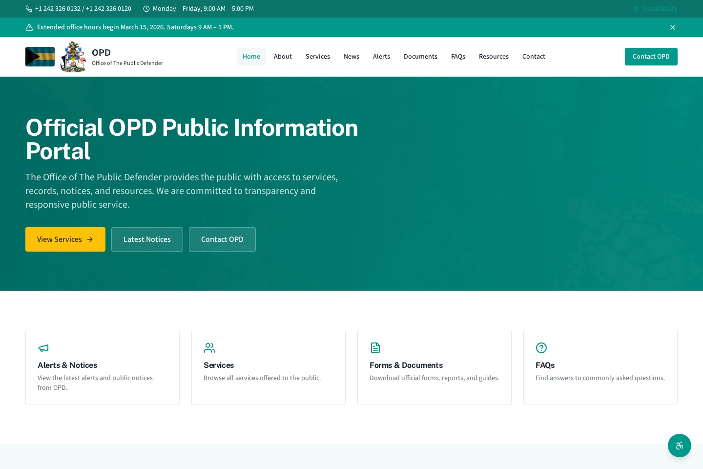 Actual public-sector concept website with services, notices and document navigation