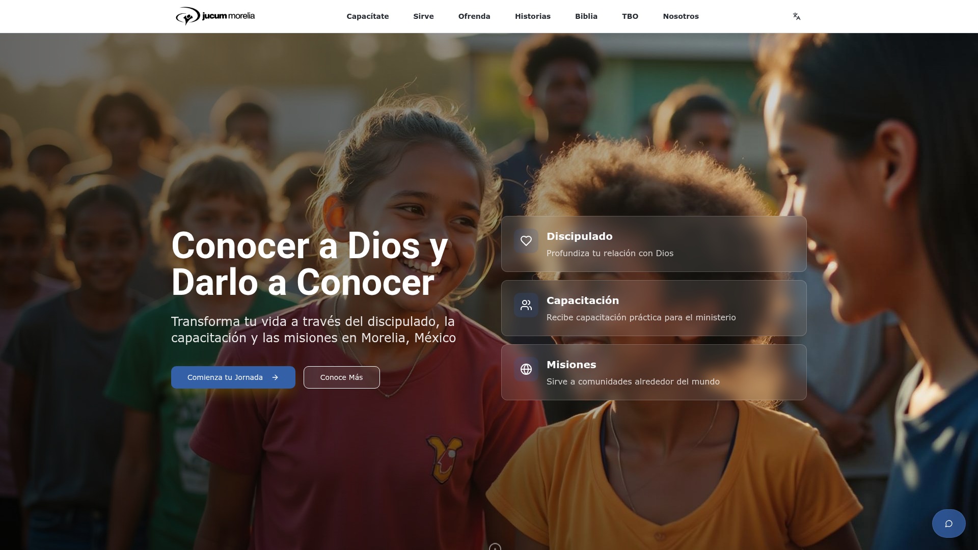 Actual YWAM Morelia Spanish homepage with ministry training, discipleship and missions information