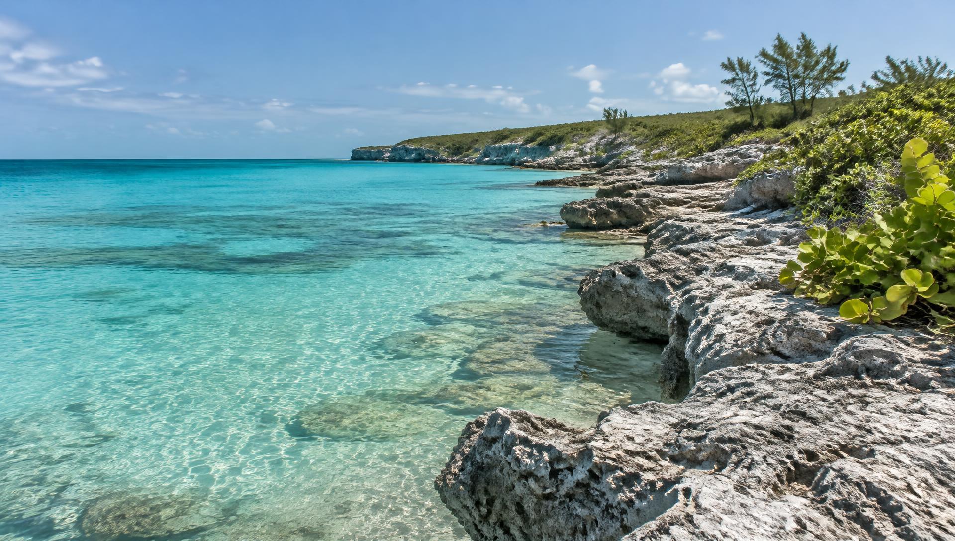 Eleuthera-inspired turquoise water and limestone coastline